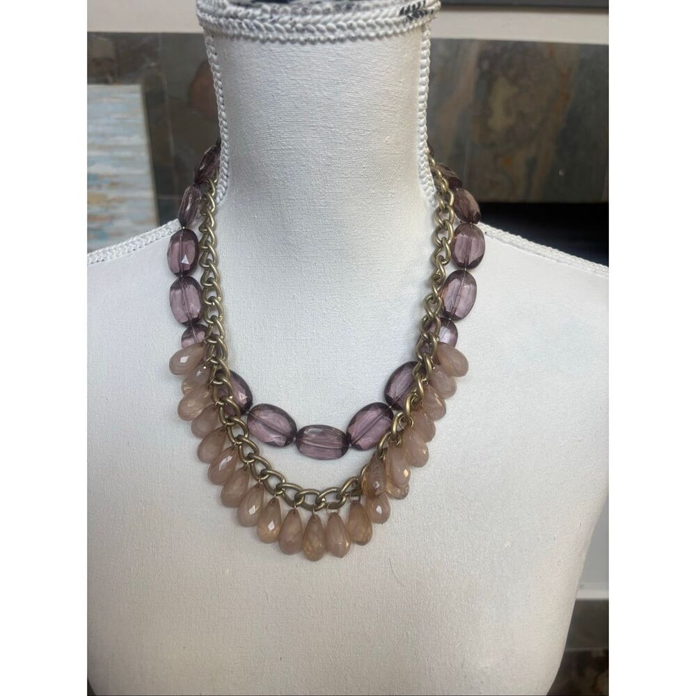 Layered Beaded Statement Necklace Purple and Blush Tones